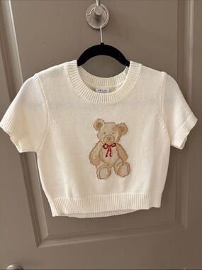 Le Lis Cream Knit crop top with Teddy Bear Accent
